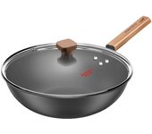 Sartén Wok, Woks de hierro de fondo plano de 12,5 pulgadas, woks y sartenes con tapa, trajes de wok de acero al carbono para todas las estufas