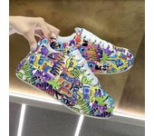 Zapatillas deportivas informales para mujer, nuevas zapatillas deportivas pintadas a mano con cordones para mujer, zapatillas planas de piel sintética para correr para mujer 35 púrpura