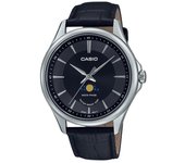 Reloj Casio estándar analógico con fase lunar, correa de cuero, esfera negra, cuarzo MTP-M100L-1A para hombre negro