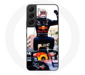 Coque pour Samsung Galaxy S21 FE Formule 1 Max Verstappen Pilote automobile F1 noir rouge et jaune