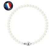 Pulsera - PERLINEA - Perla cultivada de agua dulce genuina 5-6 mm - Plata 925 - Cierre de bola - 18 cm