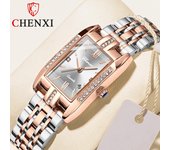 Nueva marca superior de lujo para mujer, reloj con caja, reloj cuadrado, calendario, correa de acero, relojes de cuarzo impermeables a la moda para mujer rojo