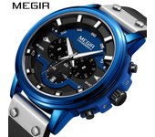 MEGIR Relojes de pulsera de cuarzo militares del ejército de lujo azul negro para hombres