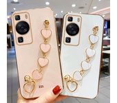 Funda de teléfono con correa de muñeca chapada para Huawei P60 Pro + P60 Art P50 P40 P30 P20 Lite Mate 50 Pro 40 30 20 Funda de pulsera suave y delgada For Mate 30 Pro púrpura