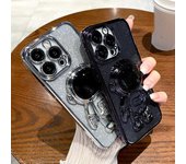 Funda de teléfono con soporte flotante de astronauta para iPhone 14, 13, 11, 12 Pro Max, Xs Max, Xr, 13 Pro, 14 Plus, a prueba de golpes, con purpurina, transparente For iPhone XR