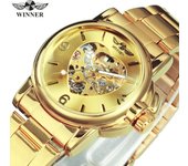 WINNER Nuevo reloj mecánico automático de lujo de primera marca para mujer, reloj de pulsera de acero inoxidable con esqueleto dorado y amor para mujer oro