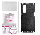 apgo Protective Skin Sticker for the back+sides compatible with Oppo Reno4 Pro, Full Wrap Film, Foil, Vinyl - Pattern Black Leather