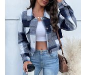 Otoño e Invierno camisa de mujer chaqueta corta a cuadros cárdigan camisa chaqueta Vintage S verde