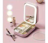 Estuche de maquillaje con espejo LED, portátil, para viaje, neceser de gran capacidad, accesorios de maquillaje