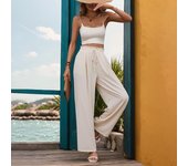 Pantalones de verano para mujer Pantalones elásticos casuales Pantalones anchos de cintura alta S albaricoque