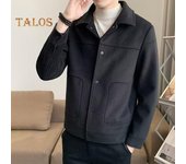 Chaqueta de hombre de color sólido con solapa, abrigo informal para otoño e invierno, botones, manga larga, tops versátiles, corte holgado, largo regular, prendas de vestir exteriores M negro