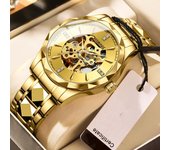 Reloj mecánico automático para hombre, Tourbillon hueco de negocios, resistente al agua, función luminosa, reloj de diamantes de marca superior de lujo oro