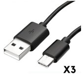 Cable USB-C pour Xiaomi Mi 11 - Mi 11 LITE - Mi 11 LITE 5G - Cable chargeur Type USB-C Noir 1 Mètre [LOT 3] Phonillico®