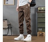 Pantalones cargo para hombre, de primavera y otoño, holgados, con cordón, cintura elástica, bolsillos múltiples, con banda en el tobillo, color liso, tallas grandes, pantalones deportivos, uso diario, pantalones Ninth M camello