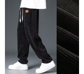 Pantalones deportivos de pana gruesos y cálidos de invierno para hombre, forro polar, cordón ajustable, pantalones deportivos rectos y sueltos, pantalones térmicos informales de polar para hombre XXXL negro