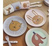 Platos de fibra de bambú, platos de cena con patrón de animales de dibujos animados, vajilla para niños