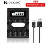 1,5 V AA AAA Li-ion de litio 4 ranuras cargador inteligente rápido pantalla LCD batería recargable de ion de litio 2A 3A negro