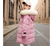 Chaquetas cálidas de invierno para niñas, Parkas impermeables con capucha de piel a la moda para niños y niñas, 2023 120cm color rosa