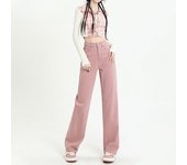 Pantalones vaqueros rosas para mujer, primavera y otoño, nuevos, de cintura alta, finos, sueltos, rectos, drapeados, versión estrecha de pantalones de pierna ancha. S blanco
