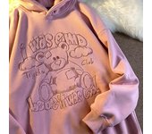 Sudadera con capucha holgada e informal de terciopelo con bordado de oso para mujer L negro