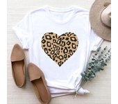 (Tamaño asiático) Ropa de mujer, camiseta con estampado de leopardo y amor de los años 90, camiseta a la moda para mujer, camisetas gráficas de manga corta para mujer S