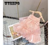Vestido de princesa con tirantes para niñas, estilo coreano, de verano, sin mangas, a la moda, vestido con tutú 140 color rosa