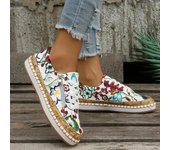 Zapatillas de deporte de moda para mujer, zapatos vulcanizados con estampado floral y cordones, mocasines planos para mujer, zapatos casuales antideslizantes para mujer. 35 negro
