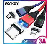 FONKEN Cable magnético micro USB 3A Cable magnético de carga rápida Android para Huawei Samsung LG Xiaomi 2M Cable+Type C Plug rojo