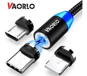 VAORLO-Cable de carga magnético USB para Micro tipo C, Cable de moda de carga rápida de 8 pines para iphone, Xiaomi, Huawei y Samsung Micro negro