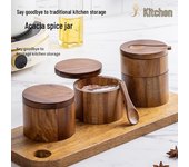 Caja de condimentos de madera de acacia para sal y pimienta - Tarro de madera para almacenamiento en la cocina