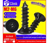 Tornillos autorroscantes de cabeza plana hexagonal de grado 8.8, tornillos de cabeza hexagonal avellanada, de color negro, M3-M8 M3x6