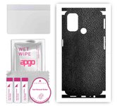 apgo Protective Skin Sticker for the back+sides compatible with Oppo A53, Full Wrap Film, Foil, Vinyl - Pattern Black Leather