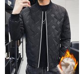 Chaqueta de béisbol de color sólido de corte entallado para hombre, ropa acolchada de algodón de terciopelo para otoño e invierno, chaqueta juvenil de versión coreana, ropa para hombre M negro