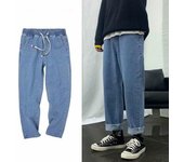 Pantalones de Hombre Ropa de Primavera de Verano Pantalones Vaqueros Rectos de Nueve Puntos Pantalones Sueltos Ajustados Atados para Hombres Estudiantes Masculinos Tendencia Pantalones de Pierna Ancha de Todo Fósforo 2XL negro