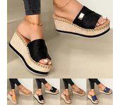 Zapatillas de cuña de verano con plataforma y tacones altos para mujer, zapatos exteriores para mujer, zuecos básicos, sandalias tipo chanclas 36 negro