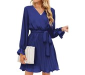 Vestido cruzado con escote en V para mujer, informal, plisado, de manga larga, para primavera y otoño S negro