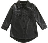 Precioso abrigo de vestir de una pieza para bebé, abrigo largo de cuero abotonado con cuello de solapa de manga larga y bolsillo 2-3 Years negro