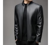 Chaqueta de cuero para hombre, otoño e invierno, nueva chaqueta de cuero suave con cuello alto para hombre de mediana edad, chaqueta de cuero informal de negocios holgada para hombre 170