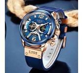 LIGE-Reloj deportivo con cronógrafo de cuero azul para Hombre, accesorio de pulsera resistente al agua con fecha, resistente al agua, marca superior, 2021 oro/azul