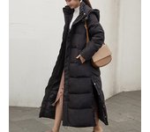 Moda mujer ocio invierno nueva chaqueta acolchada de algodón chaqueta acolchada de algodón gruesa alargada delgada L negro