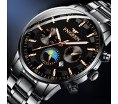 Relojes de marca superior para hombre, resistente al agua, diseño moderno, correa de acero inoxidable, reloj calendario para hombre negro