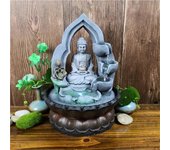 Fuente de cascada con humidificador de aire para interiores, fuente de relajación para mesa de oficina, vista con luz LED, estatua de Buda de la suerte Feng Shui 110V US Plug