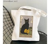 Bolso de compras para mujeres gato La Luna Tarot Bolso Kawaii impreso Harajuku Shopping Canvas Shopper Bolso de niña Bolso Tote Hombro Lady Bolso 24*26cm