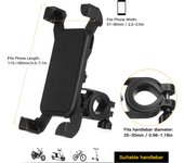 Soporte para teléfono de bicicleta, rotación de 360 ​​grados, soporte de montaje para manillar de teléfono para Scooter eléctrico negro