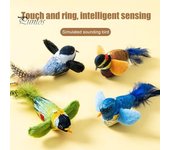 Juguete interactivo para gatos con forma de pájaro que canta, de peluche realista, con sonido chirriante y plumas que se activan al tocarlas, para gatos de interior without Battery verde