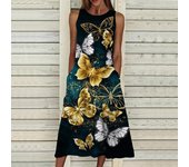 Vestido sin mangas Sexy a la moda de verano, vestido informal suave con estampado de mariposa voladora en 3D, vestido sin mangas con tirantes, vestido de verano XS azul