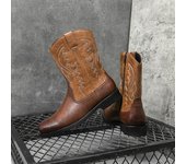 Botas vaqueras occidentales, zapatos de cuero bordados, botas de montar de estilo inglés de caña alta para hombre, zapatos casuales de cuero cómodos y sin cordones para hombre 38