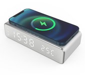 Reloj despertador digital para dormitorio reloj electrónico con carga inalámbrica para auriculares de teléfono negro