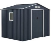 Caseta de jardín metálica 5,29 m² - 277 x 191 x 202 cm - VENUS Kit de anclaje incluido, 2 puertas correderas, 1 ventana lateral Gris