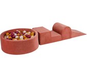Bloques de escalada de espuma para niños pequeños MeowBaby® Marsala Rojo 3 elementos con piscina de bolas 90x30cm 235x45x30 cm